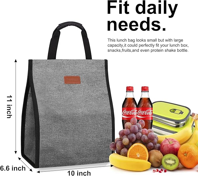 Lunch Bags for Women Insulated Reusable Lunch Tote with Internal Pocket, Lunch Tote bag for Work (Grey)