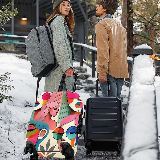 ANNA QUEEN Modern Art Fashion Luggage Cover, Stylish Abstract Woman Suitcase Protector, Washable, Stretchable Travel Sleeve for 20-22 Inch Luggage, Trendy, Colorful Design