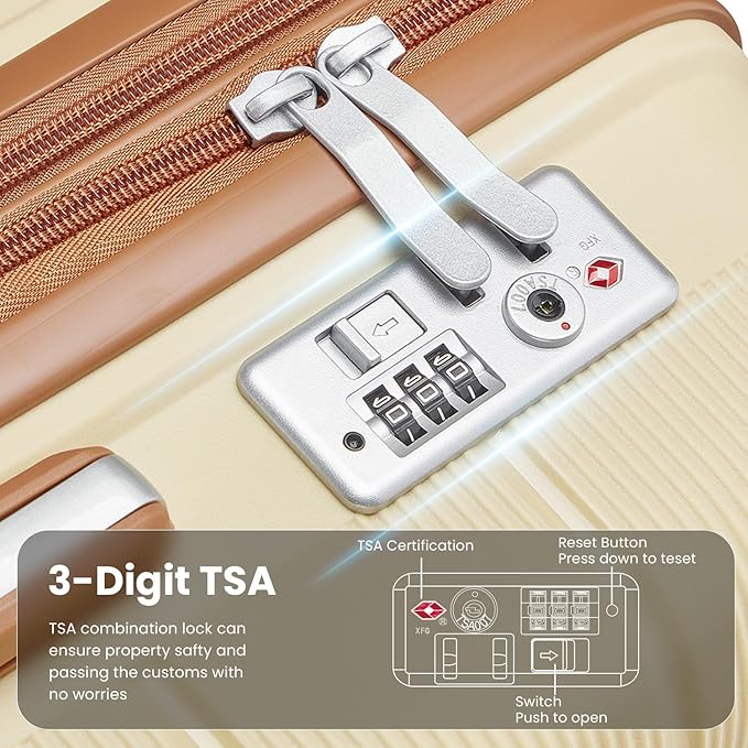 Campfun Luggage Sets 4 Piece, Expandable Carry On Luggage Set Hardshell PP, Suitcase Set with Double Spinner Wheels, Checked Durable Lightweight with TSA Lock, 14/20/24/28in, Khaki Brown(A)