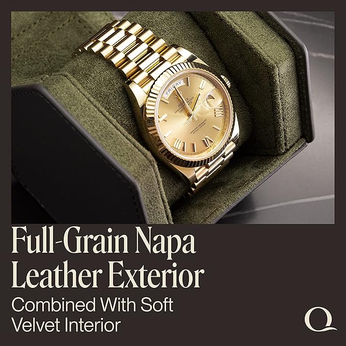 Leather Watch Cases for Men - Hexagon Single & Double Watch Roll Travel Case - Genuine Napa Leather with Velvet Interior - Storage & Display Holder 1 or 2 Watches