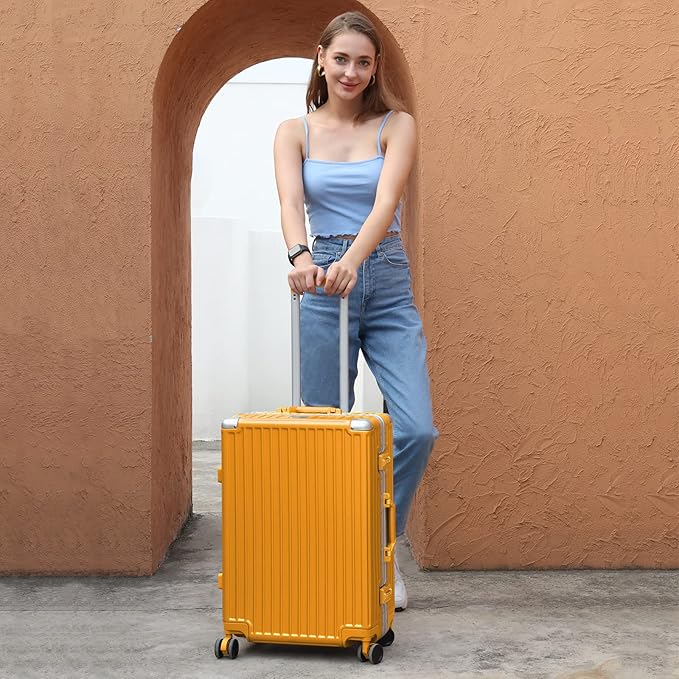 AnyZip Luggage Aluminium Frame Suitcase PC ABS Hard Shell TSA Lock No Zipper 24In Orange