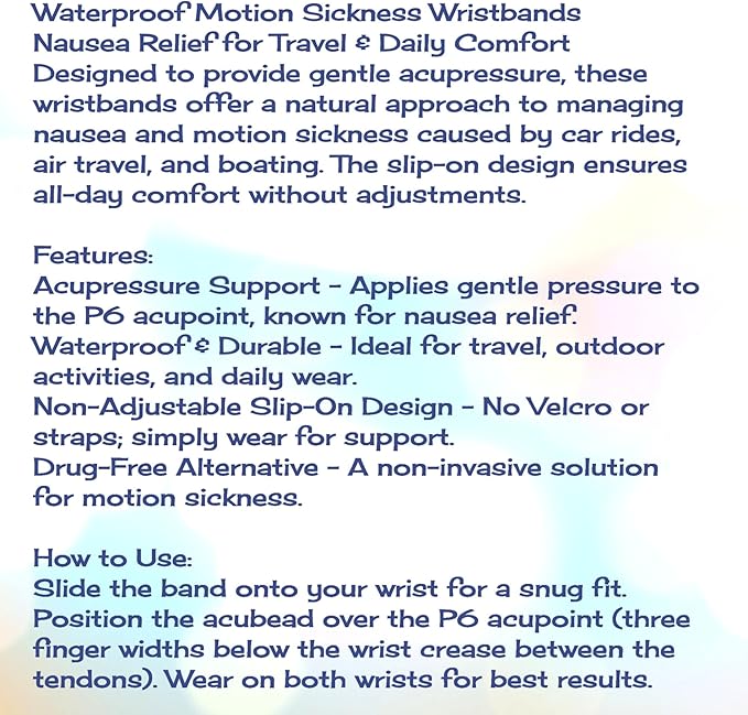 AcuBalance Motion Sickness Bracelets – Comfortable Waterproof Acupressure Band for Natural Nausea Relief, Ideal for Travel (Pair), Pink (Large 8")