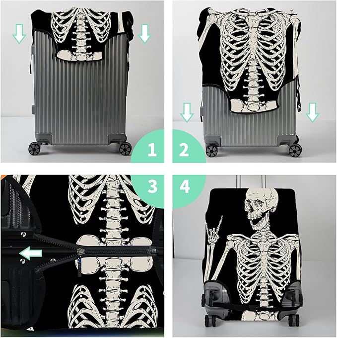 Luggage Cover Suitcase Protector Plus 1 Luggage Tag, Rock Skull Travel Suitcase Cover Suitable for 18-20 inch Luggage (S) with Concealed Zipper Washable Elastic Cloth Dustproof Anti-Scratch
