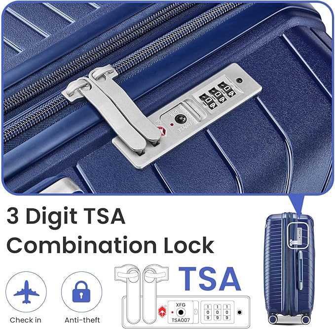 Campfun Luggage 4 Piece Sets, Expandable Carry On Luggage Set Hardshell PP, Suitcase Set with Double Spinner Wheels, Checked Durable Lightweight with TSA Lock, 14in 20in 24in 28in-Blue(B)