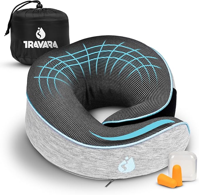 Travel Pillow - Airplane Neck Pillow with 360° Support - 100% Pure Memory Foam Flight Pillow for Sleeping on Airplanes - Travel Neck Pillow for Traveling
