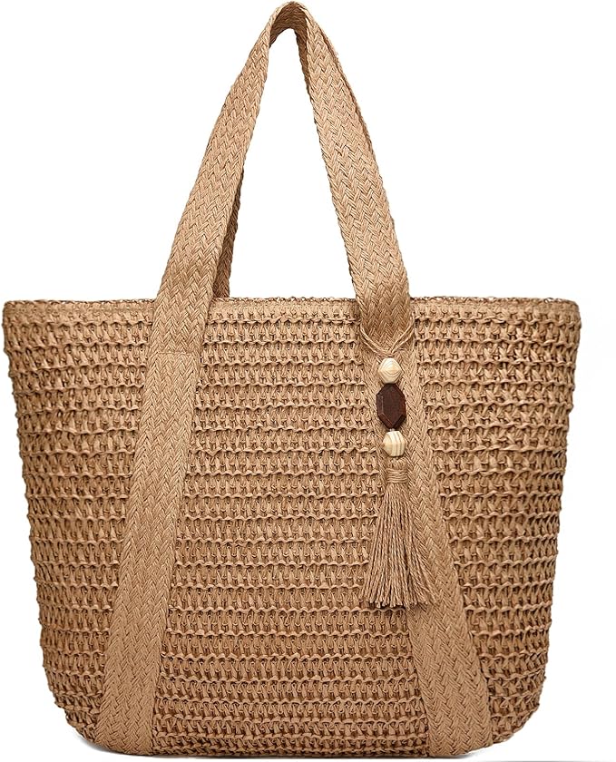 Straw Beach Bags for Women Woven Beach Tote Bag Casual Boho Large Shoulder Handbags Purse for Vacation Holiday