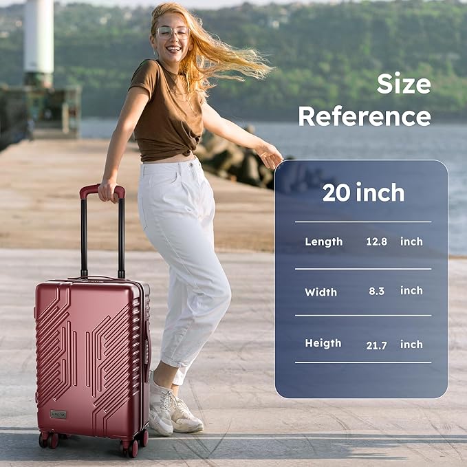 ALPHA CAMP 20-inch Carry On Luggage Airline Approved - PC+ABS Lightweight Suitcase with Built-in TSA Lock，Hard-shell Durable Rolling Luggage with USB Port