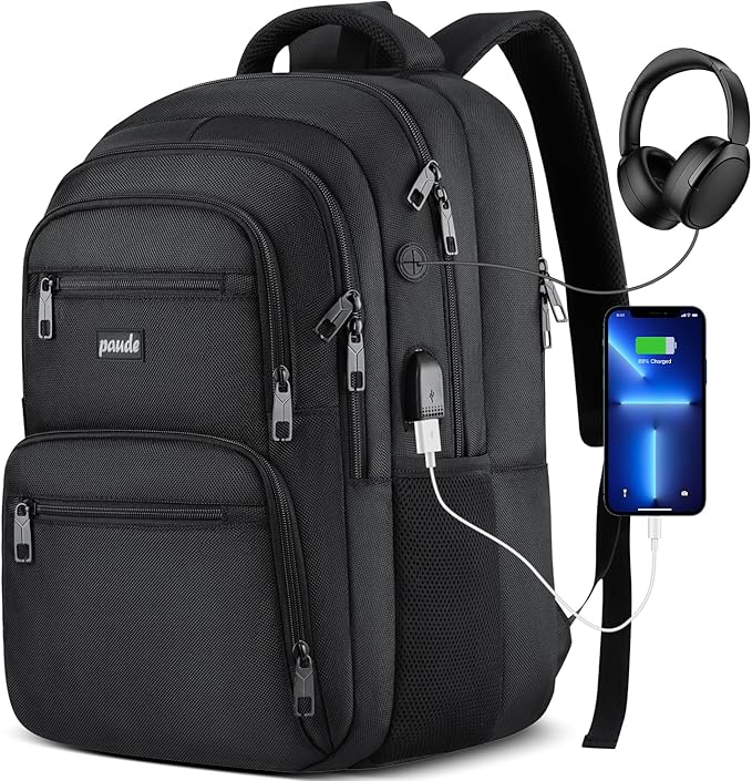 Paude Laptop Backpack, 17.3 Inch School Backpack Large Bookbag with USB for High School College Students Office Business,Waterproof