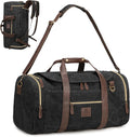 60L Duffle Bag for Men, Nomad Waxed Canvas Travel Duffel Bag Vintage Genuine Leather Travel Handbag Upgraded Weekender Overnight Backpack with Shoes Compartment (Vintage Black, X Large-60L)