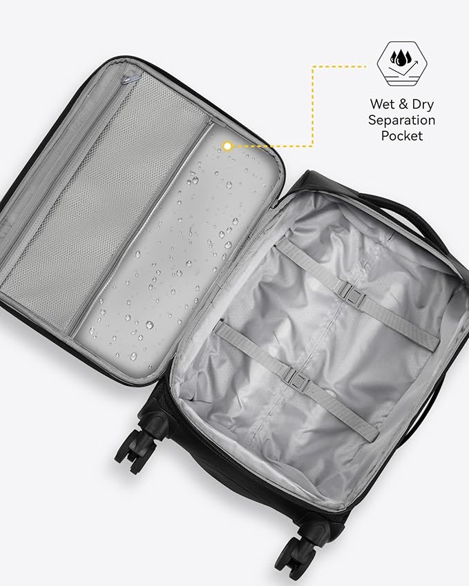 LUGGEX Carry On Luggage with Spinner Wheels - Stylish Lightweight Carry On Suitcase - Soft Sided 22x14x9 airline approved with Front Open Design for Travel, Business (Black, 20 Inch)