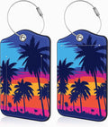 Set of 2 Luggage Tags for Suitcases Coconut Trees at Sunset Leather Suitcase Tags Identifiers with Privacy Name Address Label and Stainless Steel Loop for Women Men Travel Luggage Accessories