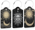 Vintage Boho Sun and Moon 3 PCS Luggage Tags, Leather Suitcase Tags with Privacy Cover Name Address Labels and Durable Steel Loop for Men/Women Travel Bag Suitcases