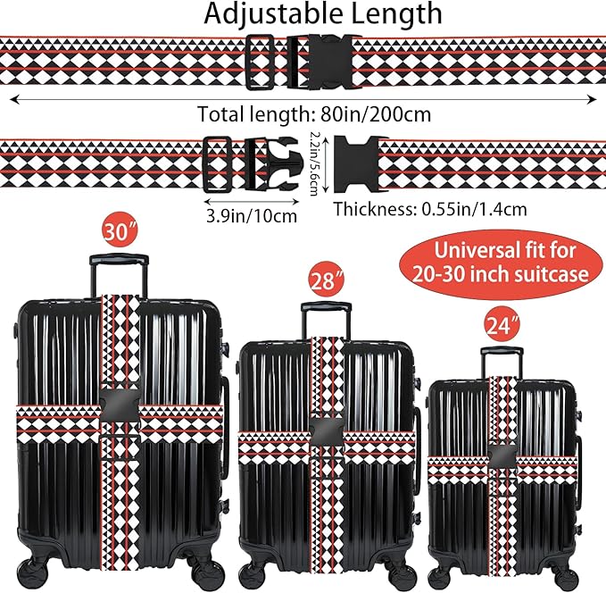 Geometric Arts Luggage Straps for Suitcases, Adjustable Luggage Travel Belt to Keep Luggage Security While Travel, Strong Polyester Fabric, Easy-to-Recognize Funny Pattern Travel Accessories, 2 Pack