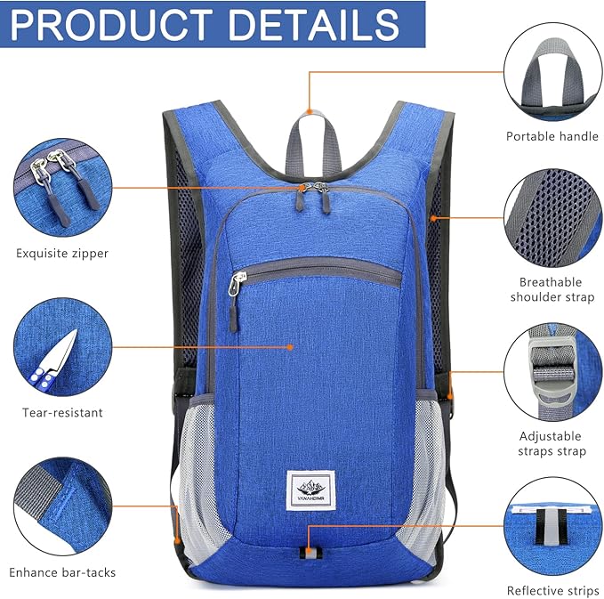 Esup 15L Lightweight Hiking Backpack Foldable Small Travel Backpack Packable Camping Backpack for Women Men (Sky blue)