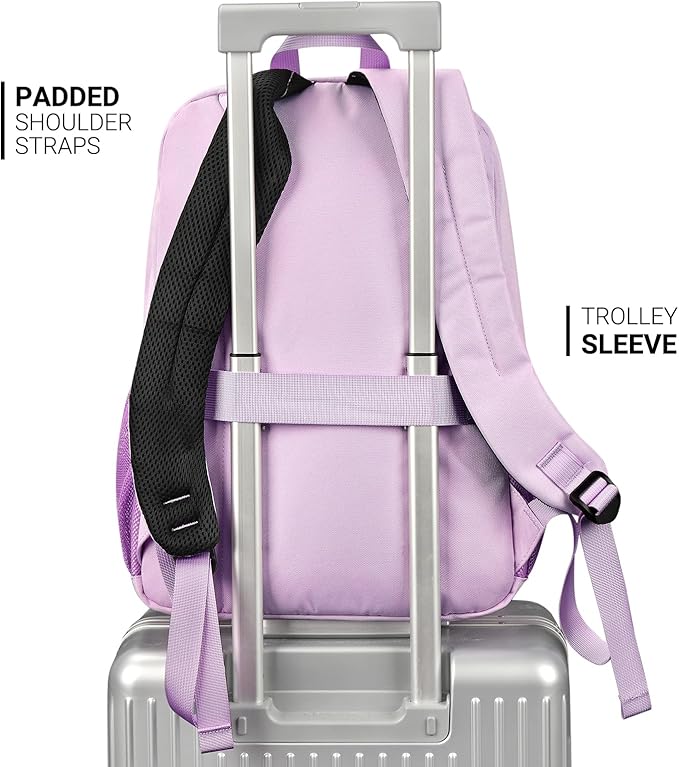 ZORFIN 26L Backpack for College, and Travel: Water Resistant Bookbag - Light Purple