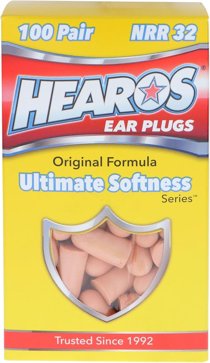 HEAROS Ultimate Softness Foam Disposable Earplugs, NRR 32, 100 Pair, PU Foam, Hearing Protection, Beige (5299)