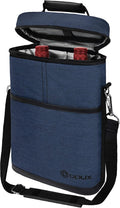 opux 2 Bottle Wine Carrier Tote, Insulated Leakproof Wine Cooler Bag, Wine Travel Bag for Picnic BYOB Beach, Portable Wine Bottle Carrying Case, Gift for Wine Lover Women Men Christmas, Navy
