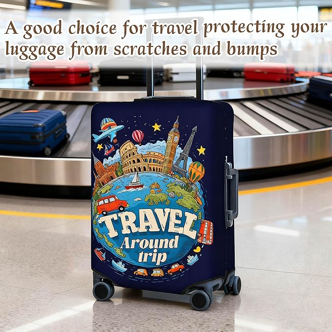 Luggage Cover, Travel Suitcase Covers, Elastic Suitcase Protective Cover, Scratchproof Luggage Protector, Washable Dustproof Trolley Case Protector Fit 22-28 Inch (word, M（22-24inch suitcase）)