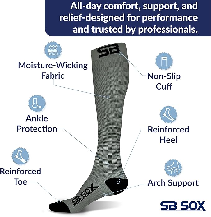 SB SOX Compression Socks for Men & Women (20-30 mmHg) - Best Support Stockings for Travel, Medical, and Sports - Perfect for Everyday Wear