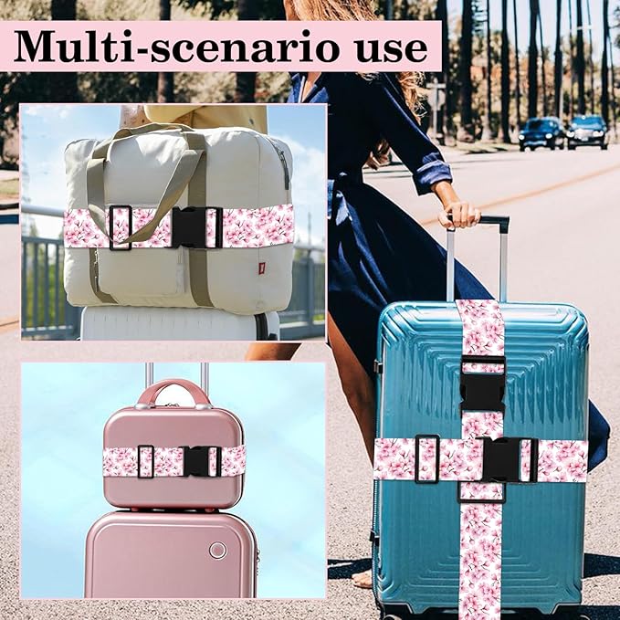 Luggage Straps for Suitcases TSA Approved, Luggage Identifiers for Suitcase, Adjustable Suitcase Strap for Baggage Security with Cute Patten, Travel Necessary Accessories (Peach Blossom)
