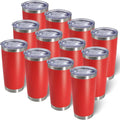 20oz Tumbler Bulk Stainless Steel Tumblers with Lid Vacuum Insulated Double Wall Travel Coffee Mug Powder Coated Tumbler Cup for Hot and Cold Drinks(Red, 12 pack)