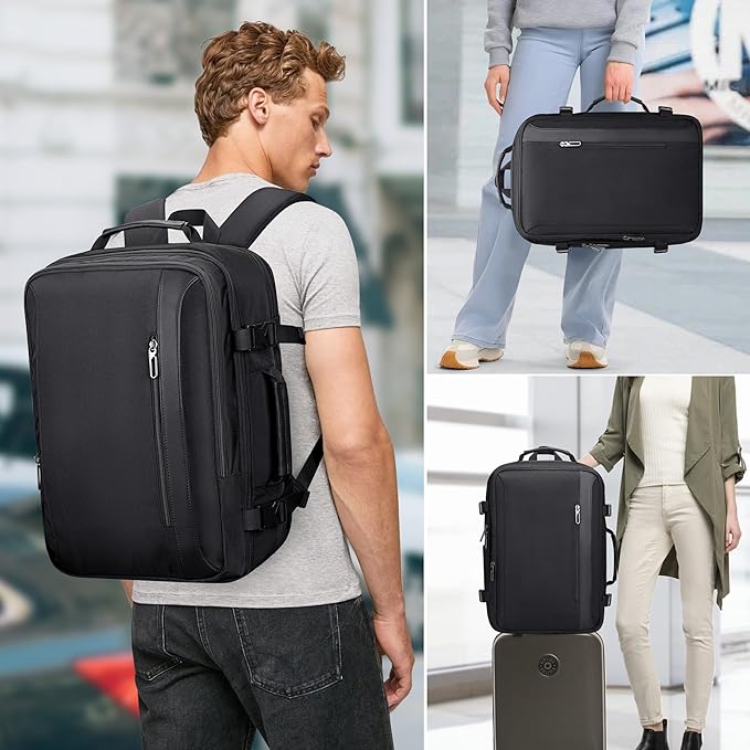 PIJUSHI Travel Backpack for Women Men Expandable Carry on Luggage Backpack Airline Approved Personal Item Laptop Bag(PE034 Black)
