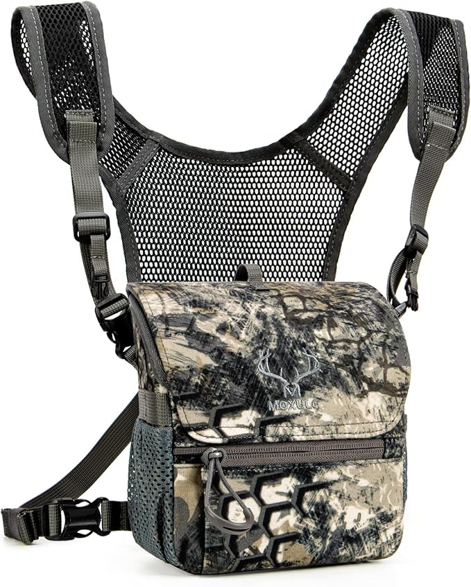 Binocular Harness Chest Pack: Bino Case with Magnetic Lid and Rain Cover for Hunting(Green)
