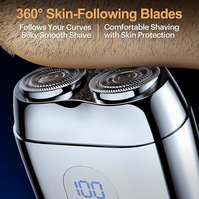 All-Metal Mini Electric Shaver for Travel Men– Smooth & Close Shave, Portable USB-C Rechargeable Razor with Mirror Cap, Waterproof Wet/Dry, Ideal Gift for Dad Husband Boyfriend – RX40 Silver