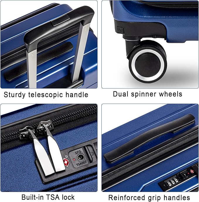 Luggage Sets 3 Piece, ABS Lightweight 20in/24in/28in Luggage, Expandable Carry On Suitcase Set with TSA Lock & Double Wheels, Front Open Hardshell Luggage Sets (Blue)