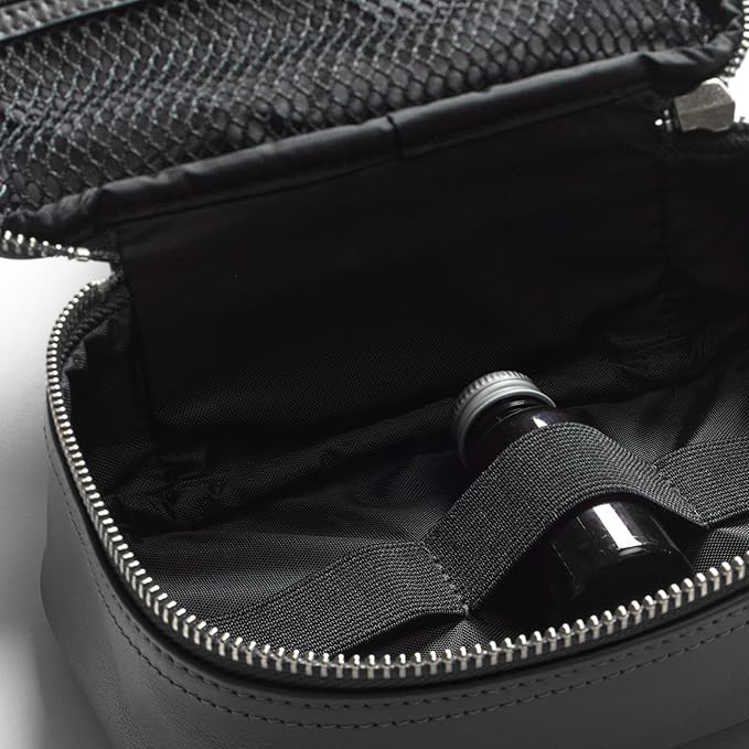 Leatherology Black Onyx Leatherology Small Travel Organizer - Zipped mesh storage pocket, elastic loops for organization, compact travel size