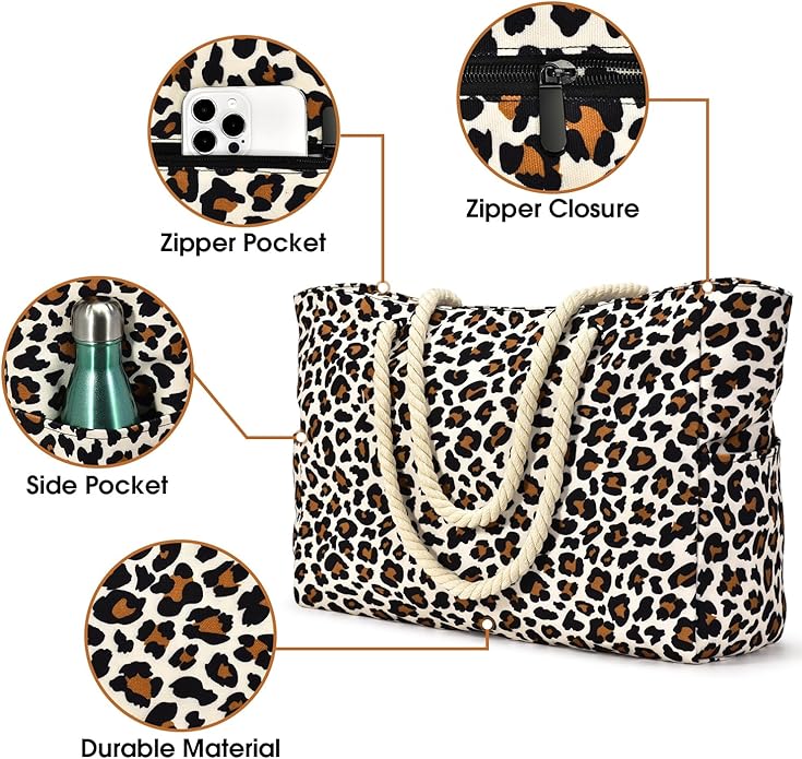 Becokan Beach Bag Large Beach Tote Bag for Women Waterproof Sandproof Swim Pool Bag With Zipper