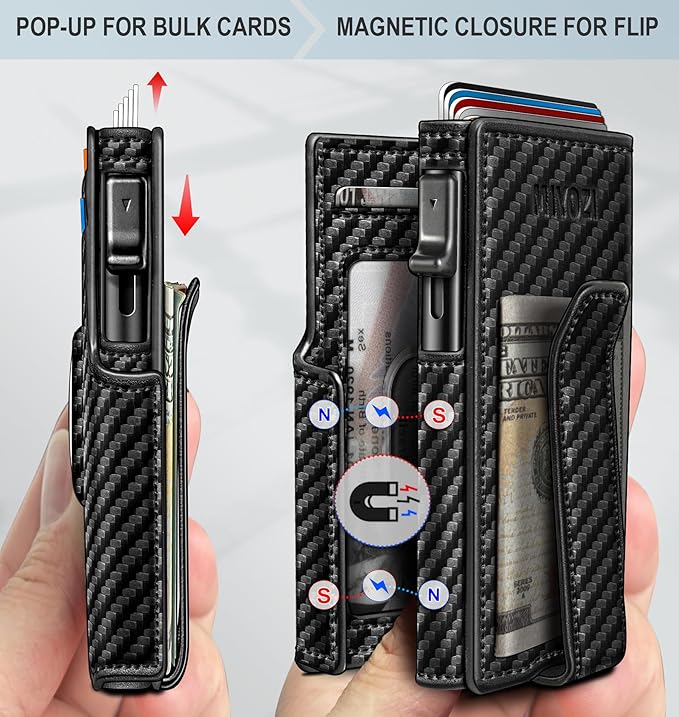 Airtag Wallet for Men,with Money Clip 10 Cards Metal Case Smart Slim Pop Up Credit Card Holder Flip with Magnetic Closure RFID Blocking wallet with Gift Box