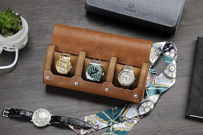 Watch Travel Case for Men: 3 Slot Watch Box Organizer Display Case - Portable Watch Storage & Travel Case - Watch Roll Fits All Wrist Watches & Smart Watches Up to 50mm (Black)