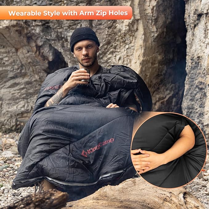 KingCamp Sleeping Bag for Adults, Cold Weather & Warm Extra Wide Big & Tall XL Portable Waterproof Flannel Sleeping Bags, Essentials Gear Accessories for Camping Backpacking Hiking Indoor & Outdoor
