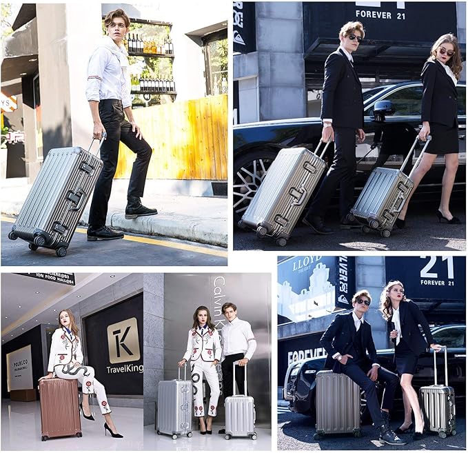 TRAVELKING All Aluminum Luggage Zipperless Hard Shell Suitcase with TSA Lock Spinner Wheels Lightweight Metal Alloy Suitcases (Grey, 24 inch)