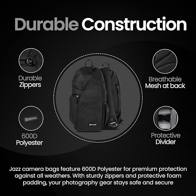 Tamrac Jazz 76 v2.0 Camera Sling Bag, Photography Backpack, Camera Case for Photography Accessories, Compact Camera Shoulder Bag for DSLR and Mirrorless Cameras, Crossbody Camera Bag – Black