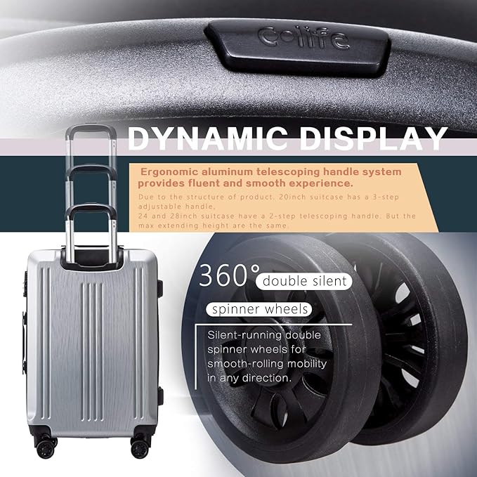 Coolife Luggage Expandable Suitcase PC+ABS 3 Piece Set with TSA Lock Spinner 20in24in28in