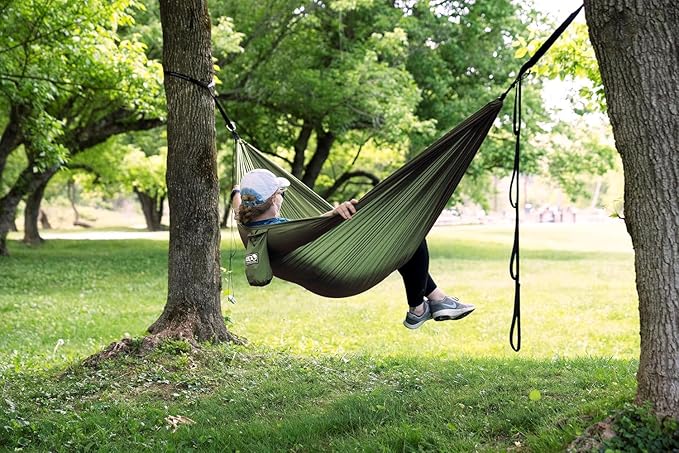 ENO TravelNest Hammock & Straps Combo - Portable Hiking and Camping Hammock with Straps Included - Travel Hammock for Camping, Hiking, Backpacking, a Festival, or The Beach - Moss