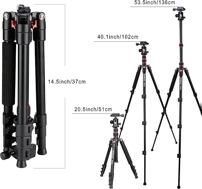 BONFOTO B690A Camera Tripod for Travel,Lightweight Aluminum Portable DSLR Tripod with 360 Degree Ball Head and Carry Bag, Camera Stand for Ring Light & Canon Nikon Sony DSLR