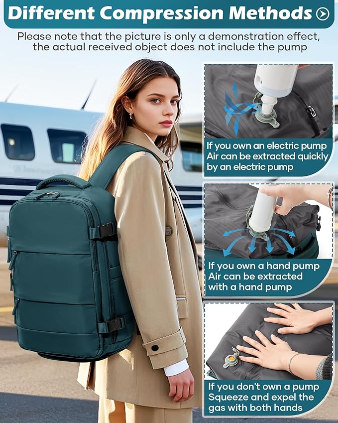 Vacuum Backpack Travel Laptop Backpacks For Women Men Carry On Backpack With Vacuum Compression Bags Seal Packing Personal Item Travel Bag Vacpack Backpacks Without Pump Peacock Blue