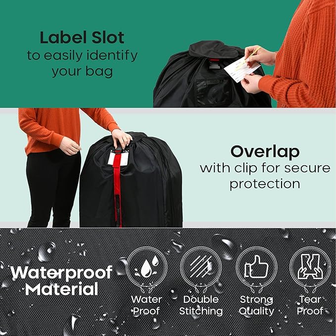 reperkid Large Stroller Bag for Airplane Travel, Black & Red, 47" H x 24" W x 15" D, Fits Most Large, Single, Double, Jogging Strollers – Premium Waterproof Cover, Adjustable Shoulder Straps