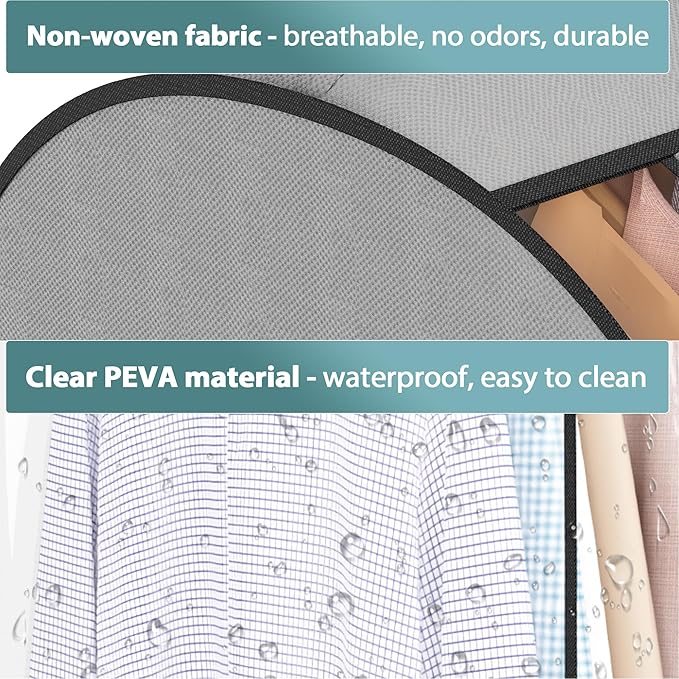 10" Gusseted Garment Bags for Hanging Clothes 40" Suit Bags for Open Closet Storage, Side Clear Clothing Cover for Coat, Dress, Jacket, Shirt, Fur Wardrobe Protector, 3 Packs, Grey