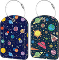 Space Planets Luggage Tag for Suitcase Set of 2 PU Leather Cute Luggage Tags with Stainless Metal Loop ID Label Privacy Flap Suitcase Tags for Women and Men Travel