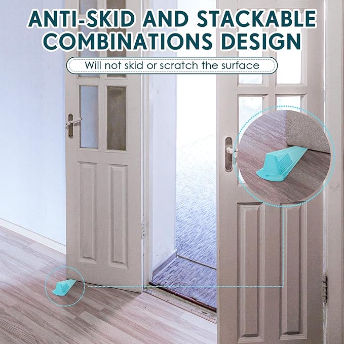 Frienda 4 Pcs Jumbo Door Stoppers Heavy Duty Door Stopper Tall up to 2inch Tall Wedge TPR Large Wedge Stackable Big Rubber Doorstop for Hotel Carpet Hardwood Concrete and Tile (Blue)