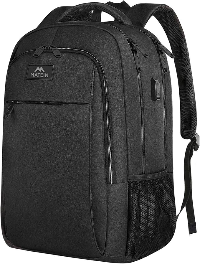 MATEIN Business Laptop Backpack, 15.6 Inch Travel Laptop Bag Rucksack with USB Charging Port, Water-Resistant Bag Daypack for Work College Computer Men Women Backpack, Black