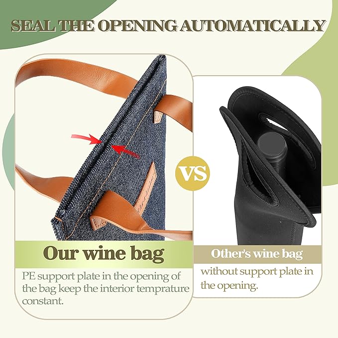 Tirrinia Single Wine Carrier Tote, Insulated Wine Cooler Bag for Travel, Picnic, & Wine Gifts – Thermal Padded Wine Bottle Holder Tote for Men & Women, Wine Gift for Wine Lovers,Dark Blue