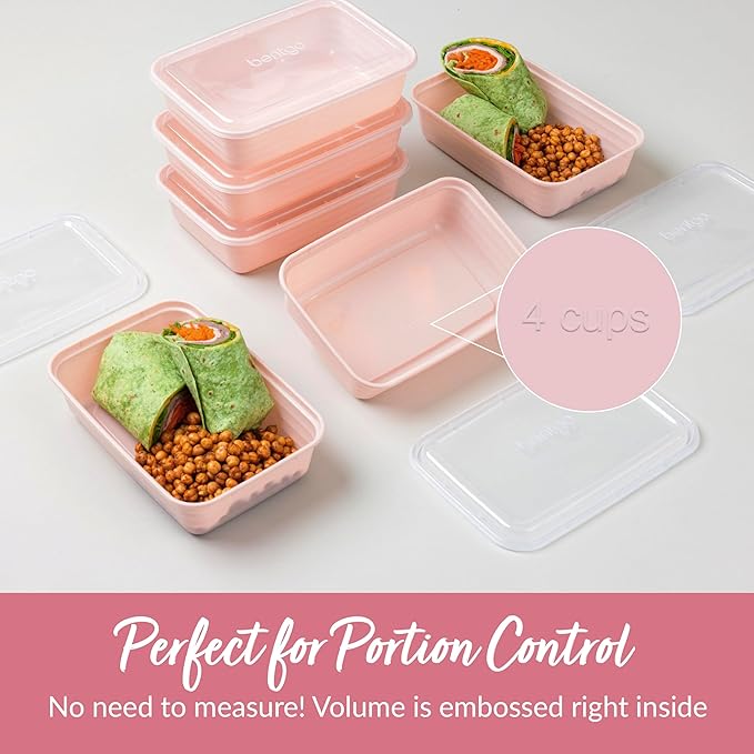 Bentgo 20-Piece Lightweight, Durable, Reusable BPA-Free 1-Compartment Containers - Microwave, Freezer, Dishwasher Safe - Blush Pink