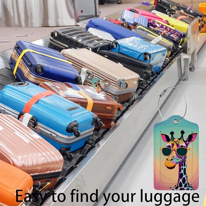 Funny Gunglasses Giraffe Luggage Tag Personalized Luggage Tags for Suitcases,Leather Bag Tags for Backpacks Handbag with Name ID Label Travel Essentials Baggage Tags 2 Pack