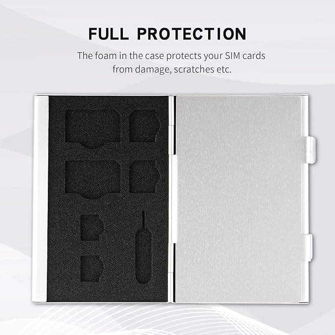 Aluminum SIM Card Case, 14Slots Ultrathin SIM Card Holder, Fit for 4 SIM Card, 4 Micro sim Card, 4 Nano sim Card and 2 Cell Phone Eject Pin Slots, Silver