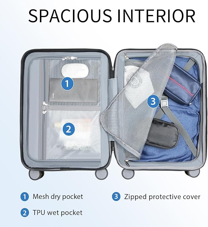 KROSER Hardside Expandable Carry On Luggage with Spinner Wheels & Built-in TSA Lock, Durable Suitcase Rolling Luggage with USB Port, Carry-On 20-Inch, Lake Blue